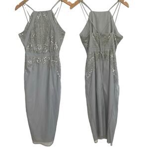 ASOS Wedding Embellished Lace Insert Pencil Midi Beaded Dress Gray Size 6
